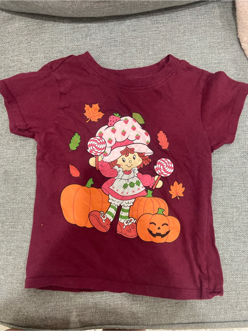 Kids Maroon Strawberry Character Short Sleeve Tee